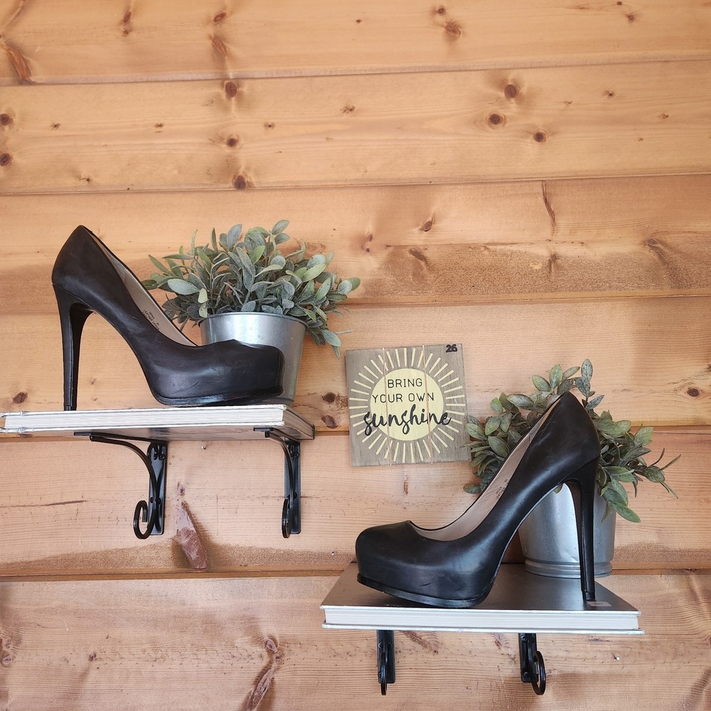 Pour La Victoire Irina Black Smooth Leather Platform Stiletto Heel Pumps Sz 8.5